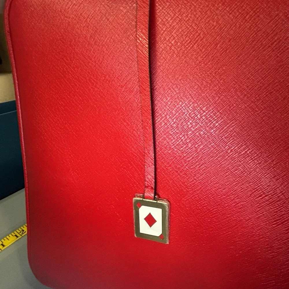 Estee Lauder Red Makeup Cosmetic Bag Train Case Faux Leather w/ Small Red Bag